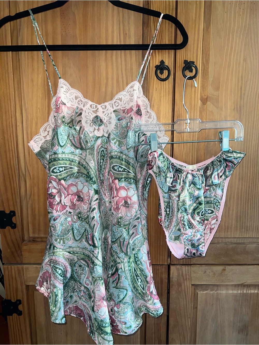 Victorias Secret Gold Y2K Paisley Lace Satin Chemise Panty Set Small 4 Lingerie